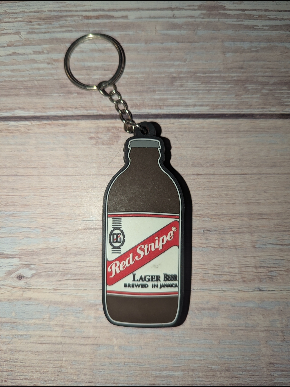 Vintage Red Stripe Lager Beer Keychain Key Ring Jamaica Live Red